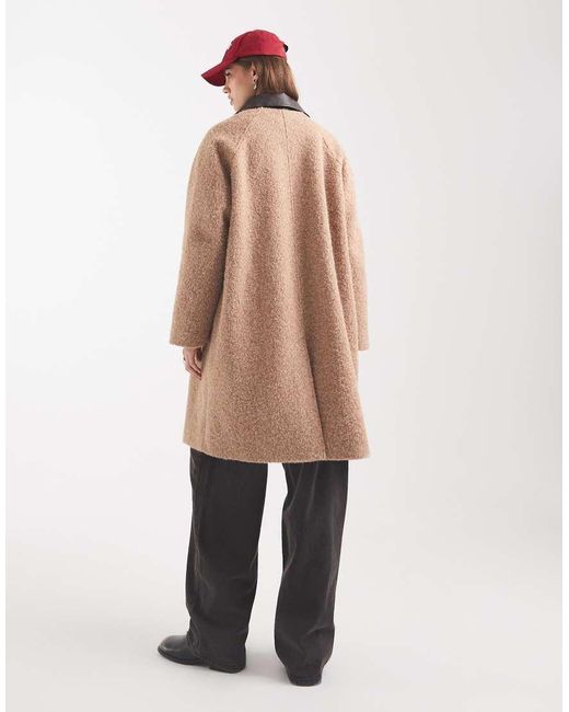 ASOS Natural Mid Length Brushed Car Coat With Contrast Collar