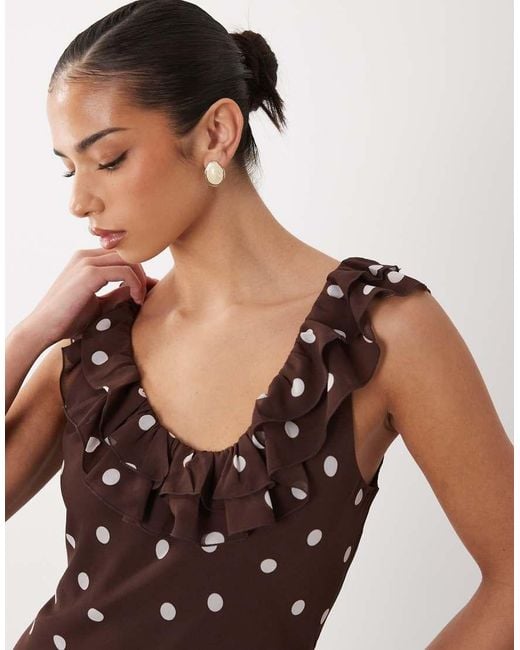 Gina Tricot Brown Off The Shoulder Maxi Asymmetric Frill Dress
