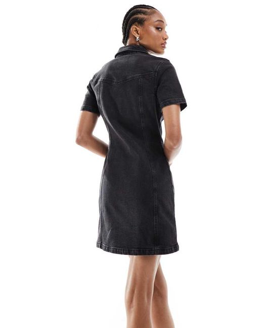 Vestido Vaquero Camisero Corto Entallado Con Lavado De Asos Design Tall ASOS de color Black