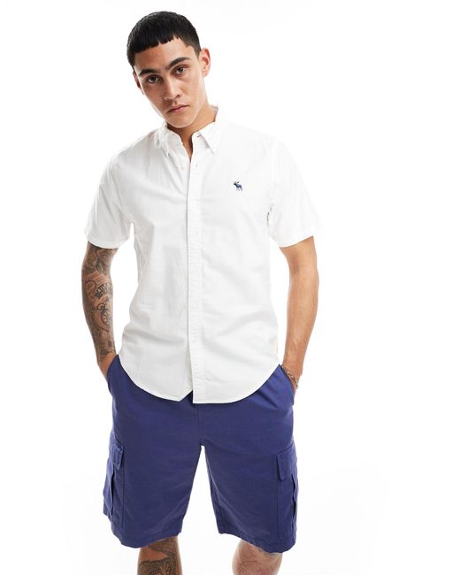 Abercrombie & Fitch – kurzärmliges oxford-hemd mit logo in Blue für Herren