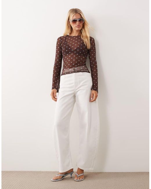 ASOS Brown Sheer Mesh Flare Long Sleeve Top