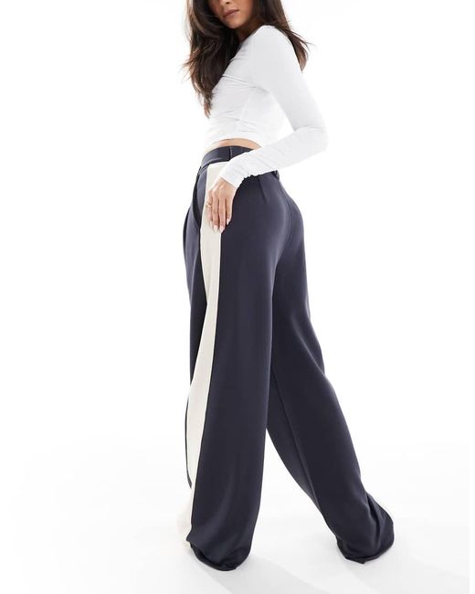 ASOS Blue Wide Leg Trouser With Contrast Panel