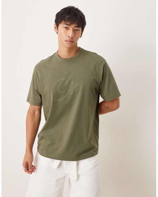 ASOS Green Relaxed Fit T-shirt With Script Print Detail for men