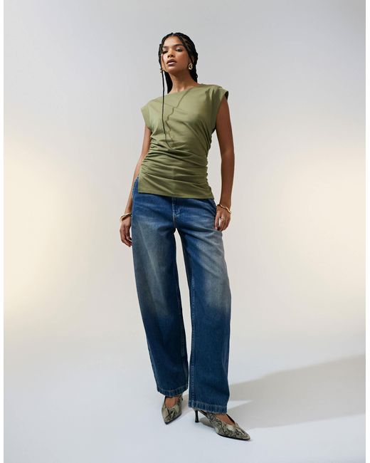 ASOS Green Corset Waist Sharp Shoulder Tank Top
