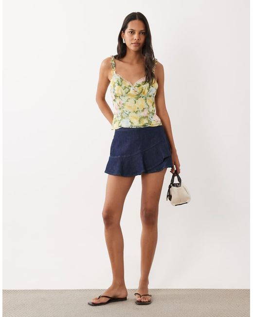 Miss Selfridge Blue Lace Trim Cami Top