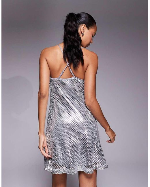 River Island Gray Sequin Cowl Neck Mini Dress