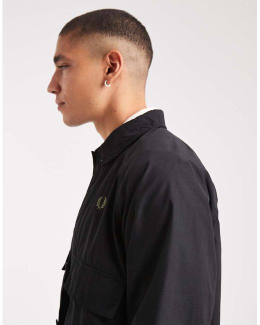 Fred Perry Black Raglan Utility Overshirt for men