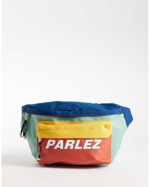 Parlez Blue Color Block Logo Festival Fanny Pack for men