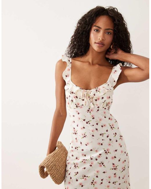 New Look White Floral Ruffle Strappy Midi Dress