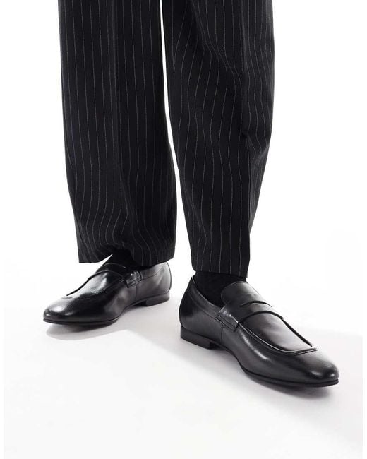 River Island Black Real Leather Loafers for men