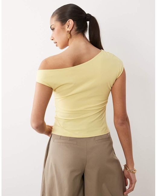 ASOS Natural Off Shoulder Ruched Detail Top