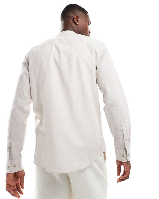 Premium - chemise en lin à col grand-père - beige Jack & Jones pour homme en coloris White