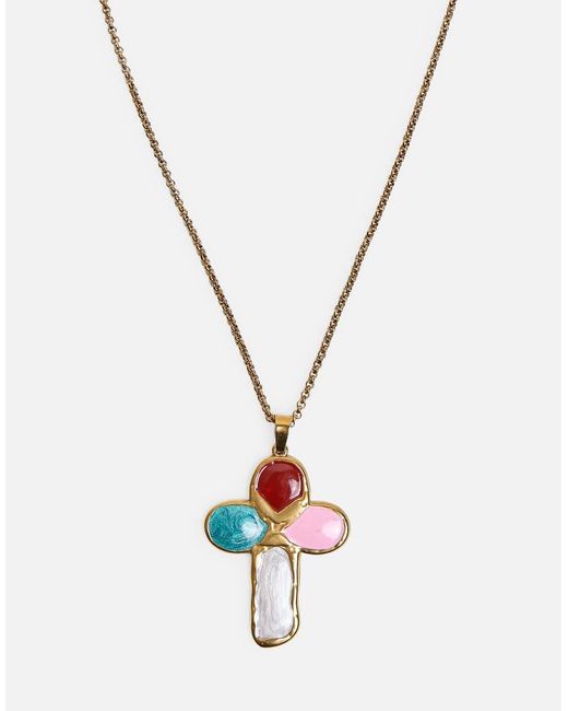 Public Desire White Multi Coloured Cross Detail Necklace