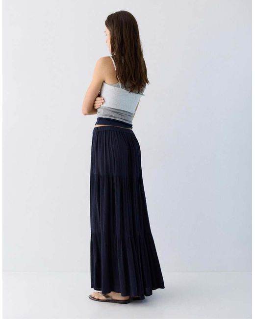 Pull&Bear Blue Paneled Midi Skirt