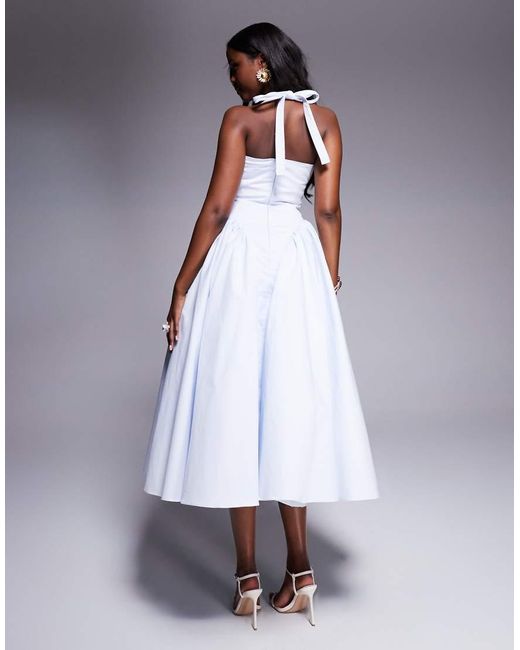 House Of Cb Gray Marilyn Cotton Twill Halter Midi Sundress