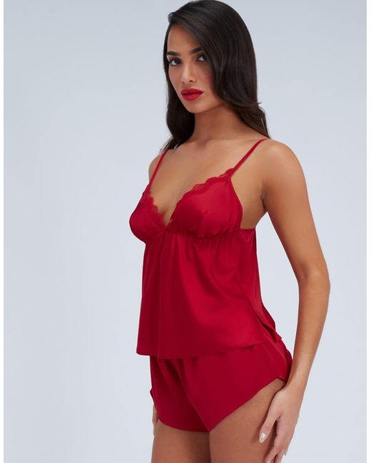 Boux Avenue Red Kaya Satin Cami Short Pyjama Set Top And Shirt Nightwear