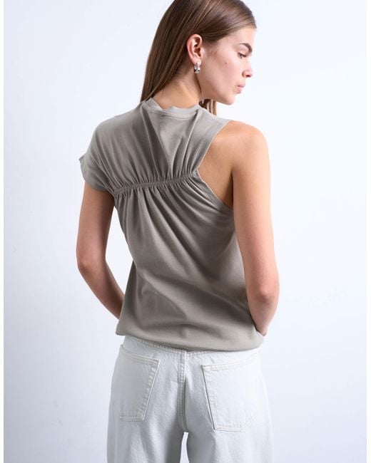 TOPSHOP White Ruched Back One Sleeve Top