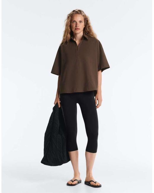 Oysho Brown 100% Cotton Polo Shirt
