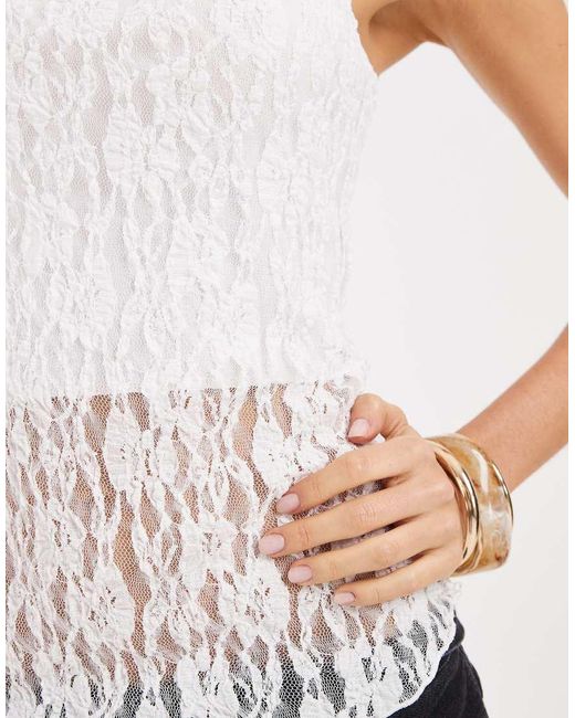 Pieces White Asymmetric Lace Top