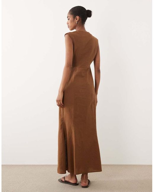 ASOS Brown Square Neck Button Down Midi Sundress