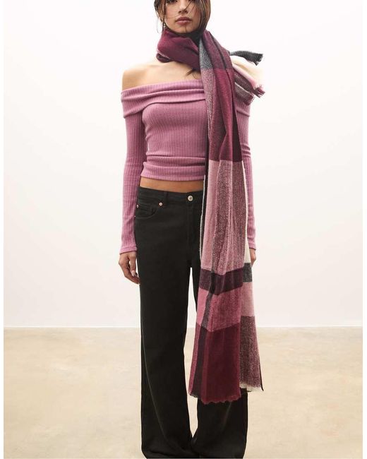 Stradivarius Pink Checked Scarf