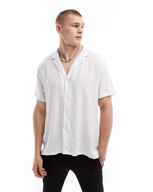 ASOS White Relaxed Fit Viscose Shirt With Low Revere Collar for men