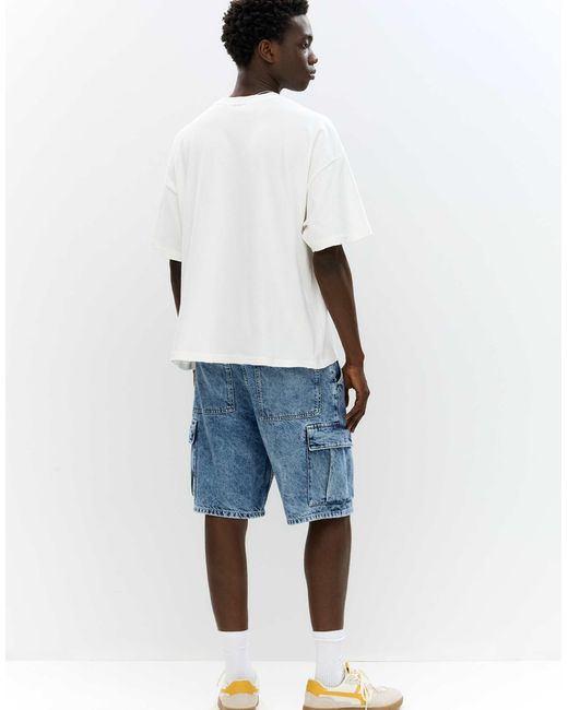 Pull&Bear – cargo-bermuda-jeansshorts in Blue für Herren