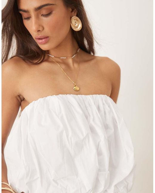 Bardot White Poplin Balloon Crop Top