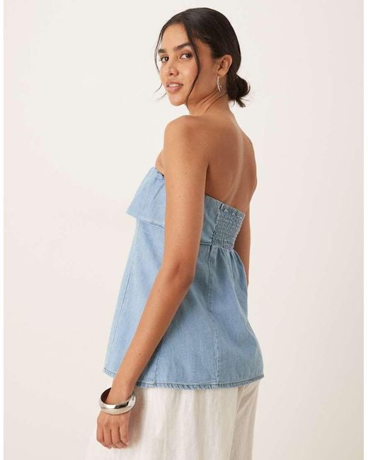 ASOS Blue Denim Fold Over Bandeau Top