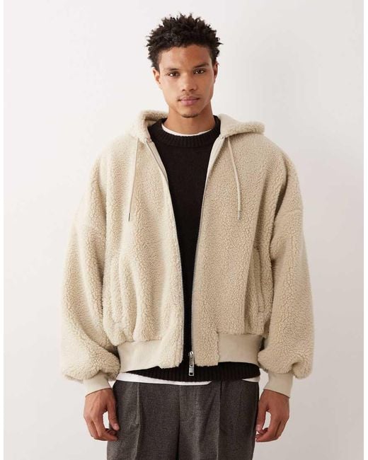 ASOS Natural Extreme Oversized Quarter Zip Fleece Hoodie for men