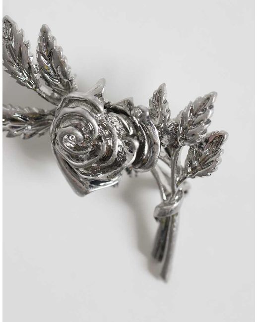 ASOS White 3d Rose And Leaf Brooch for men