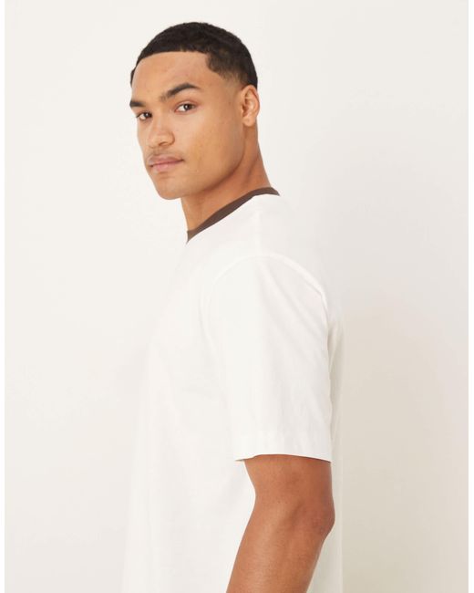 ASOS White Heavyweight Relaxed Ringer T-Shirt With Print for men