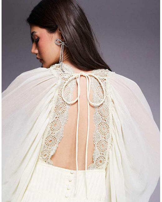 ASOS Yellow Lace Trim Long Sleeve Corset Detail Maxi Dress