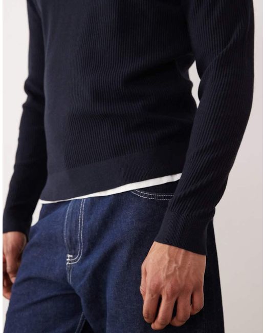 Mango Blue Cotton Mix Crew Neck Jumper for men