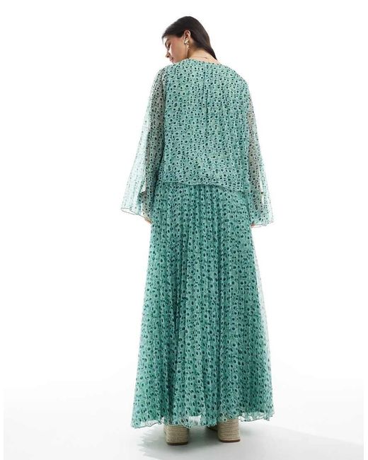 ASOS Volumineuze Geplooide Maxirok Met Bloemenprint, Deel Van Co-Ord Set in het Green