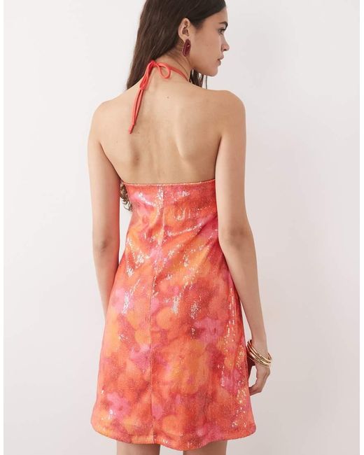 New Look Red Halterneck Sequin Mini Dress