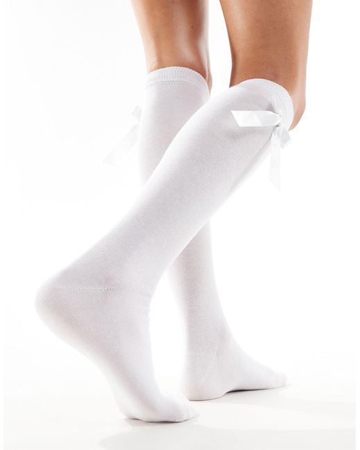 ASOS White Knee High Socks With Bow