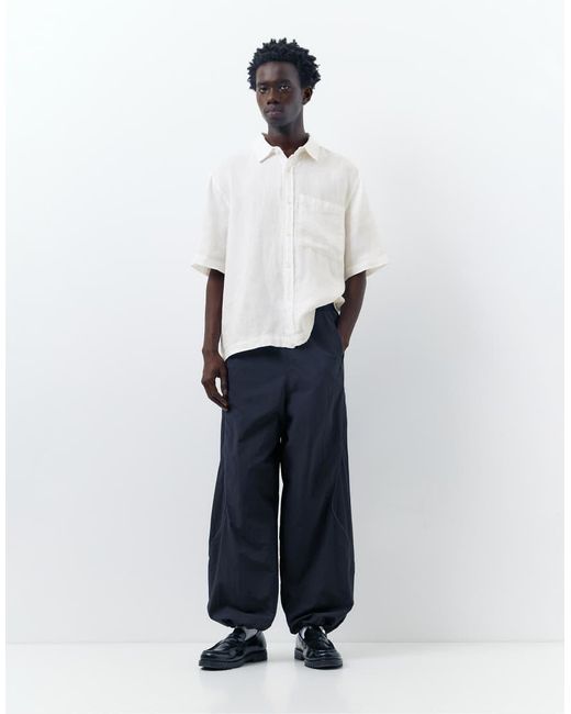 Pull&Bear White 100% Linen Short Sleeve Shirt for men