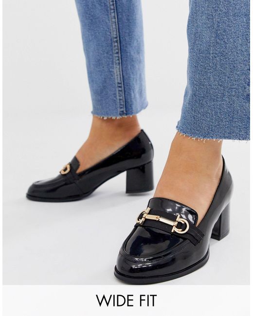 ASOS Black Wide Fit Stirrup Mid-heeled Loafers