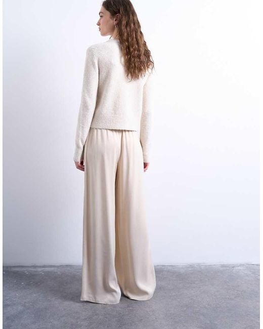 TOPSHOP White Satin Tie Waist Wide Leg Trouser