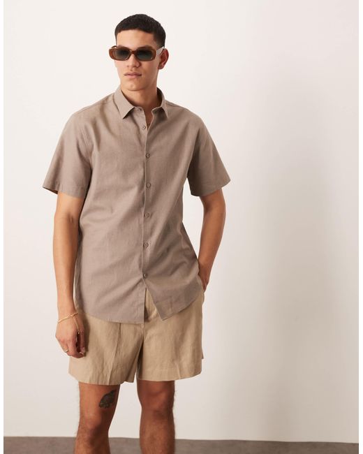 ASOS – elegantes leinenhemd in Natural für Herren
