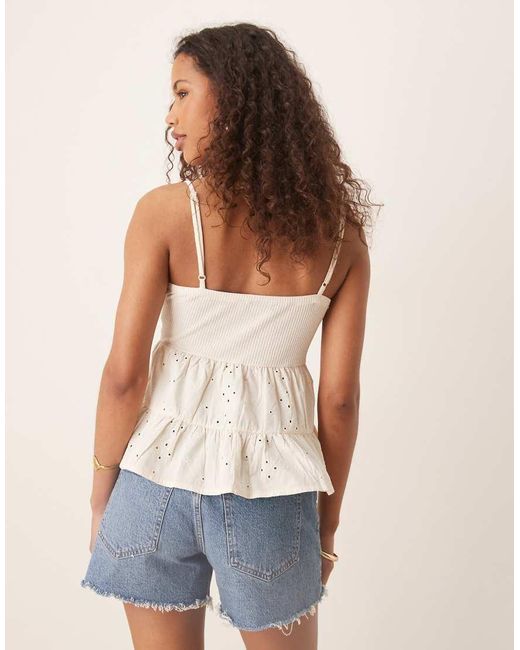 ASOS Natural Broderie Sun Top With Twist Detail