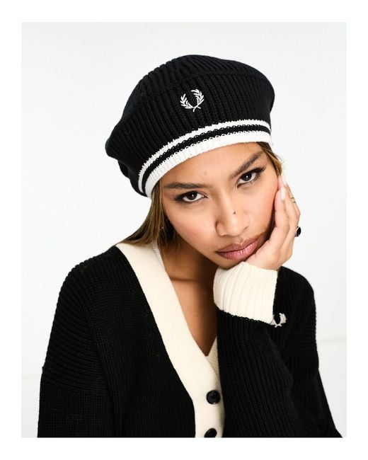 Fred Perry Black Knitted Logo Tipped Beret