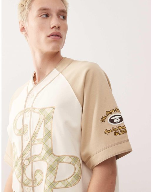 Aape By A Bathing Ape Natural Aape By A Bathing Ape College Baseball T-shirt for men