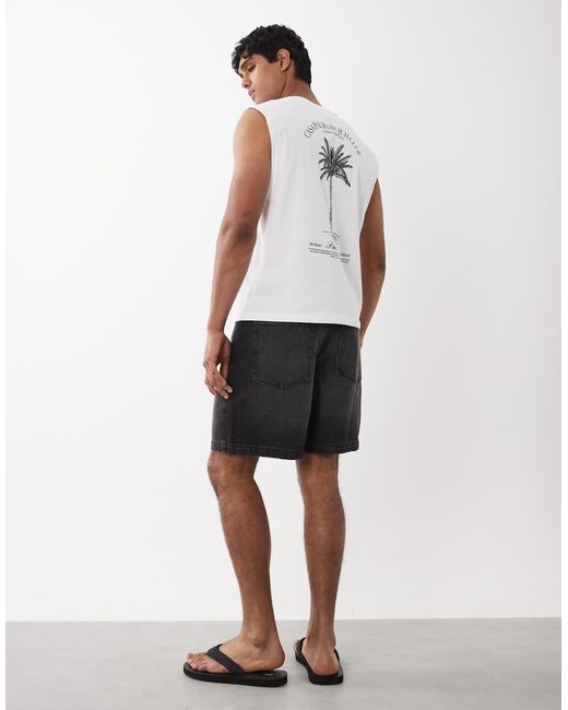 Jack & Jones White Palm Print Backprint Singlet for men