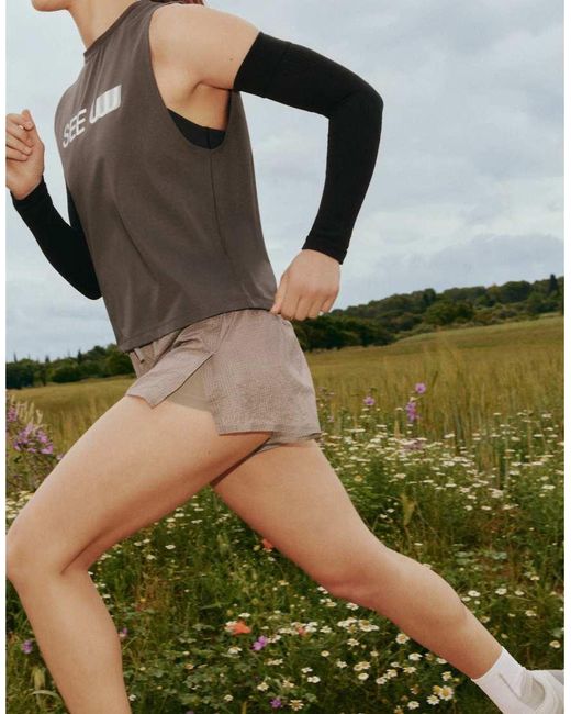 Oysho Gray Technical Mid Rise 2-In-1 Check Shorts