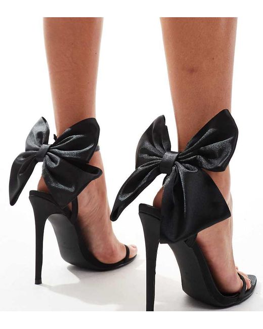 SIMMI Black Simmi London Elyna Wide Fit Bow Back Barely There Heeled Sandals