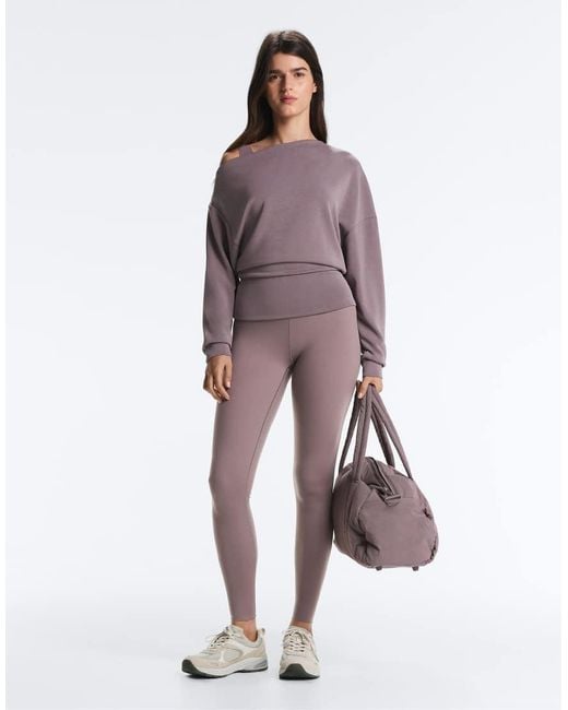 Oysho Purple Asymmetric Neck Sweatshirt With Adjustable Waist And Soft-touch Modal