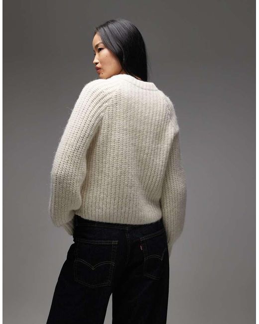& Other Stories Gray Alpaca And Wool Chunky Knit Cardigan With Balloon Sleeves
