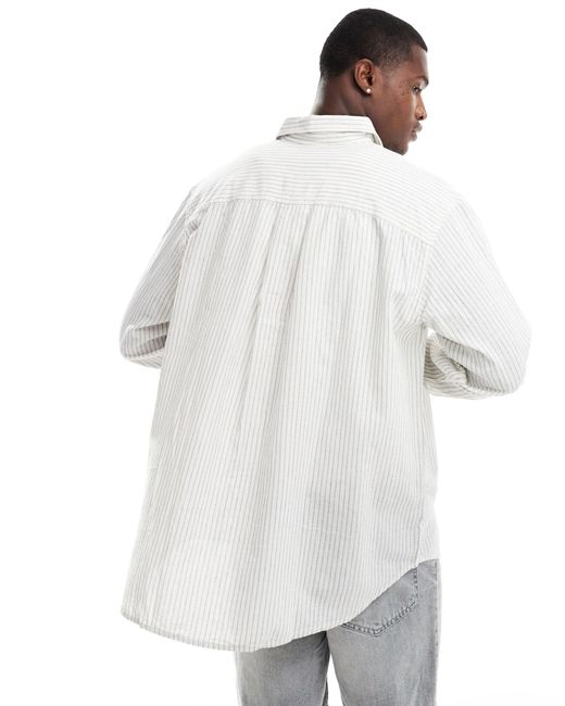 Jack & Jones White Super Oversized Striped Linen Long Sleeve Shirt for men